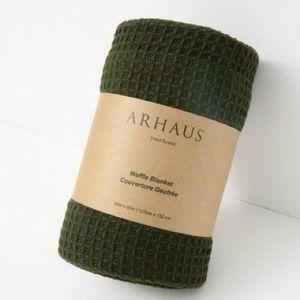 Arhaus Waffle Knit Throw Blanket , green / NWT
